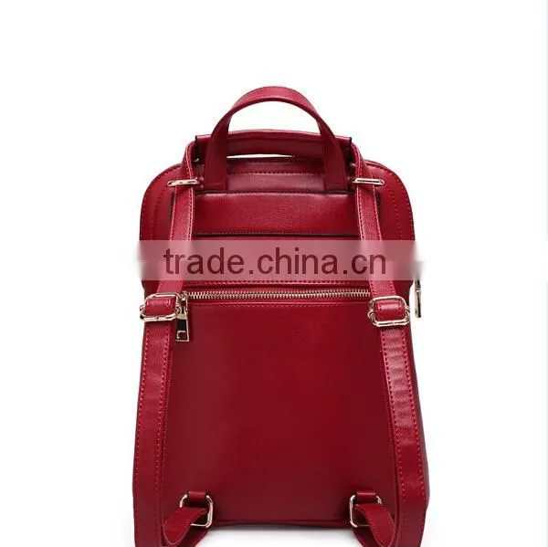 Solid Color Pu Leather College Daypacks Travel Backpack