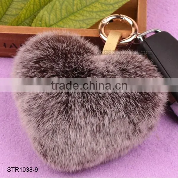 Top Quality Real Rex Rabbit Fur Pom Keychain Heart Shape Keychain