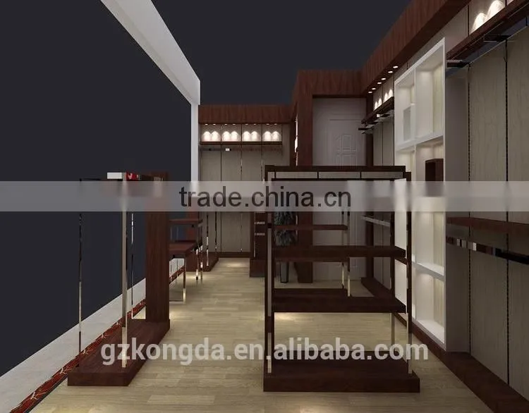 high end brown wooden clothing display racks