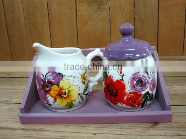 Cute 6 Ceramic Tea Coffee Cups with Purple Ceramic Tray Set for Home/ Office