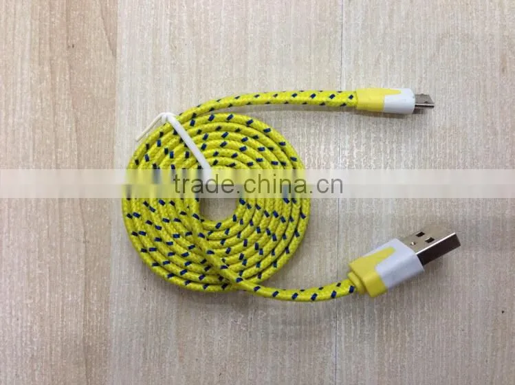 Colorful Braided Woven Fabric 6 feet Flat Rope Micro USB Cable for HTC, Samsung, Motorola, LG, Nokia, Sony Erricsson. etc.