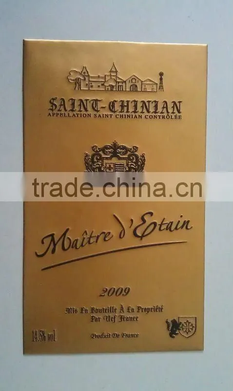 Glod color Stannum Wine Label, relief Tin label, Embossed label