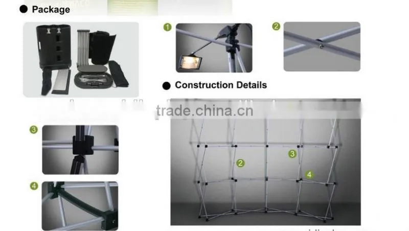 Spring pop up wall display stand, 3*3 and 3*4 curve or straight pop up stand