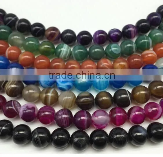 10mm dyed round smooth purple banded agate beads