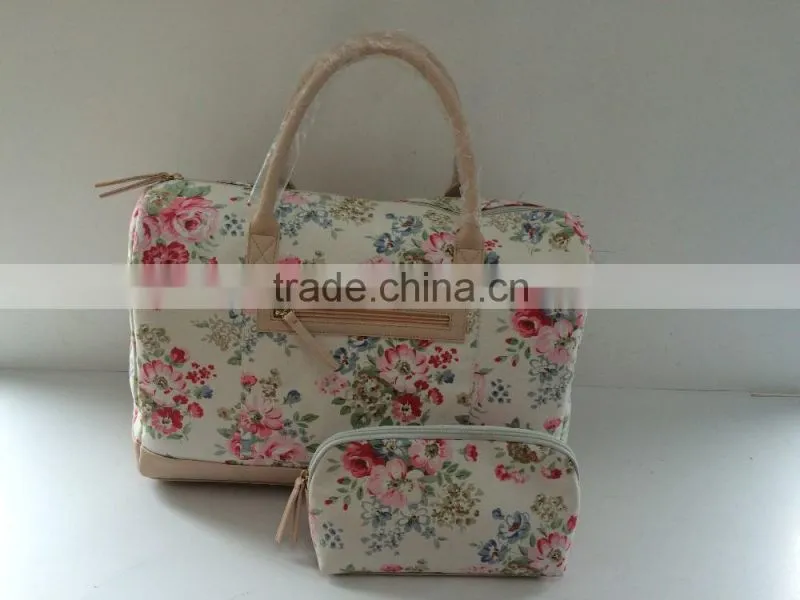 Pringted Canvas travel bag with cosmetic bag
