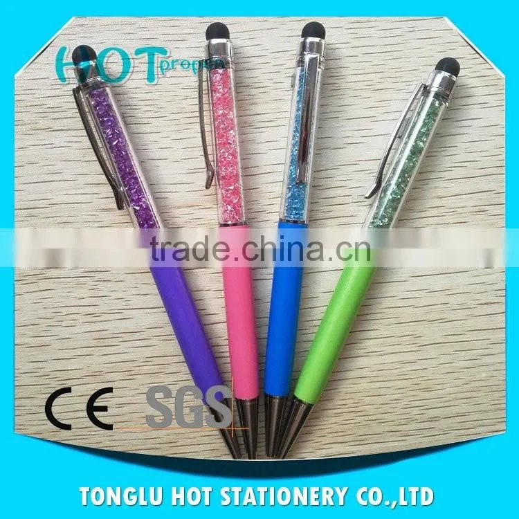 Top selling products metal clip 4 colors stylus pen upper inner is crystal