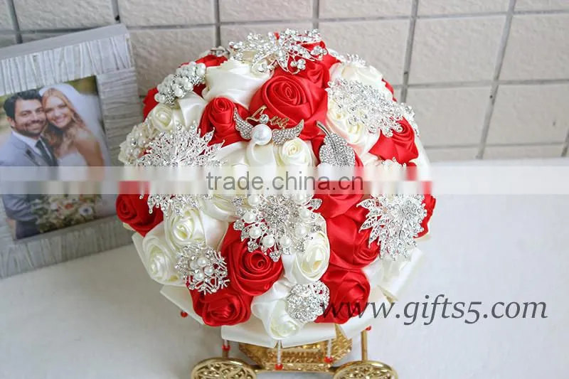 Iridescent Brooch Bouquet Handmade red Jeweled Bouquet