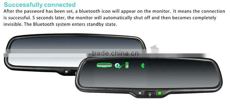 bluetooth handsfree car kit Rearview Mirror with back up display