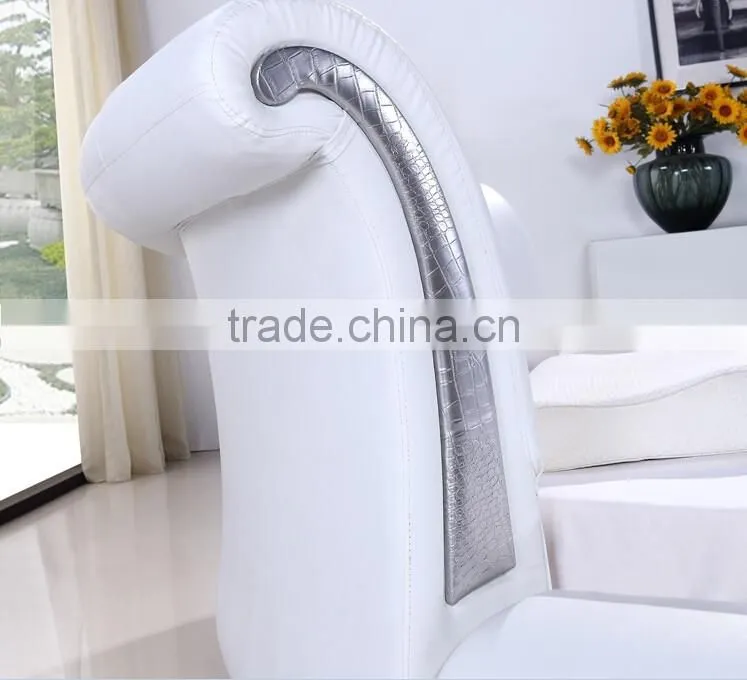 Bisini White Leather LED Round Bed, Luxury LED Round Bed