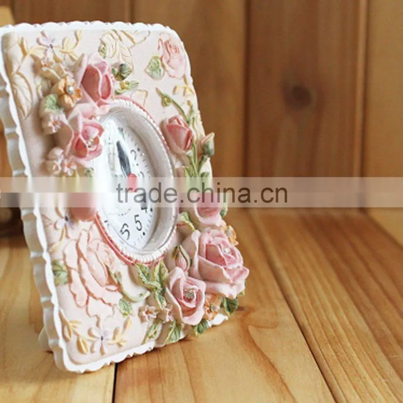 resin Petite Floral rose Alarm Clock/table alarm clock/rose desk clock