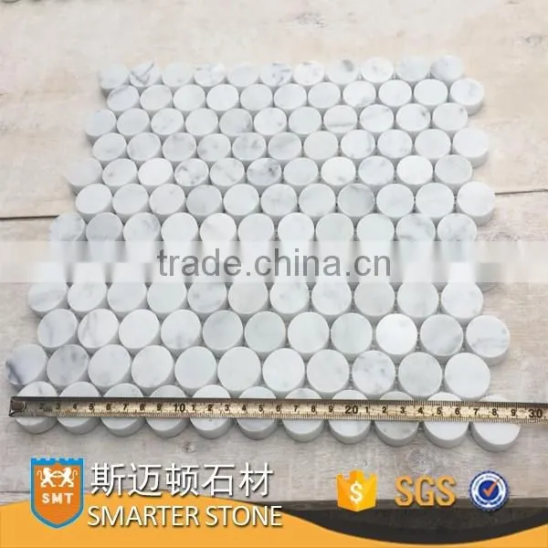 White marble carrara round mosaic diameter 25x25 mm for wall