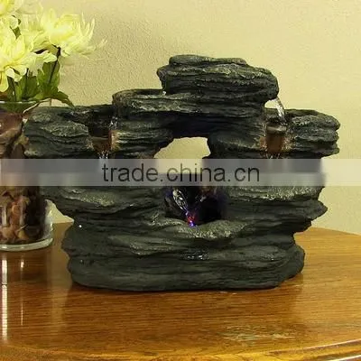 Two Stream Rock Tabletop Fountain with LED Lights