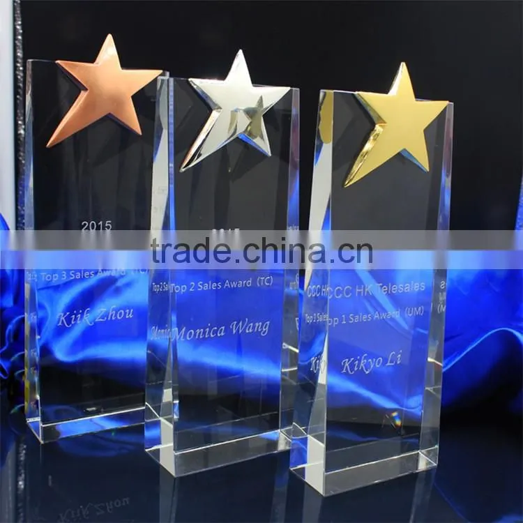 Custom High quality Golden star crystal trophy award