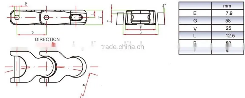 L-1 flat top chain/plastic conveyor chain/keel chain