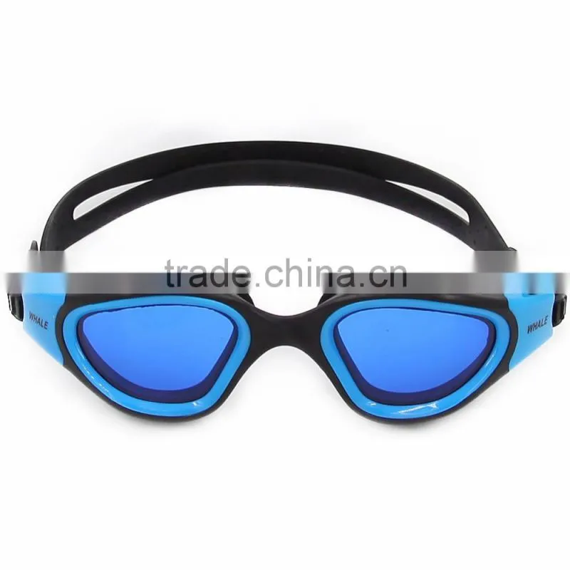 2015 New Panoramic Silicone Adult Swimming Goggles with Blue Mirrored lens (MM-7203)