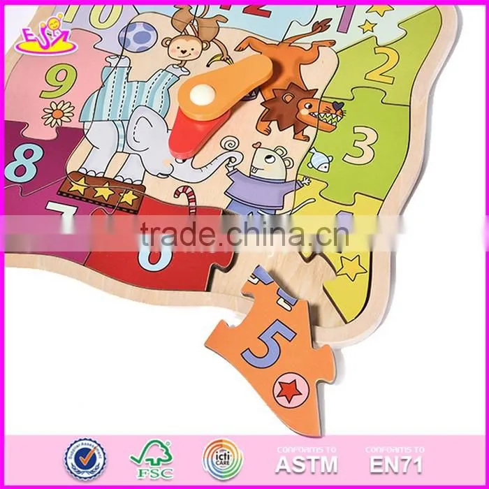 2017 New design clock shape children wooden puzzles W14K014