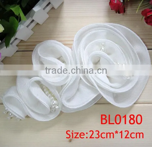 Hot sale white pearl chiffon applique cloth applique for girl
