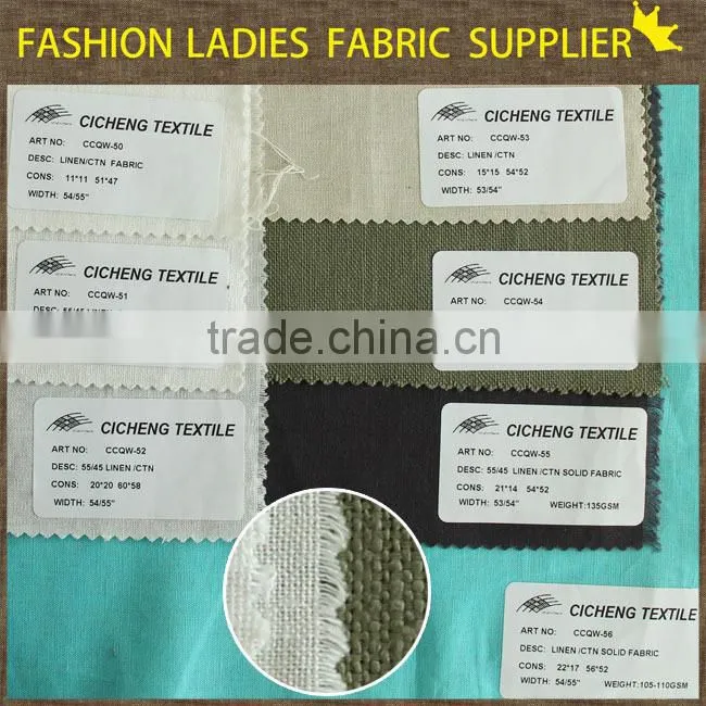 manufactory to produce high and good handfeel solid one plain weave 55 linen 45 cotton fabric