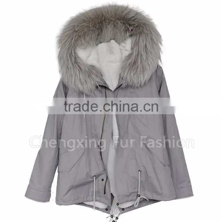 CX-G-P-11 Winter Women Parka Genuine Rex Rabbit Fur Lining Fur Coat