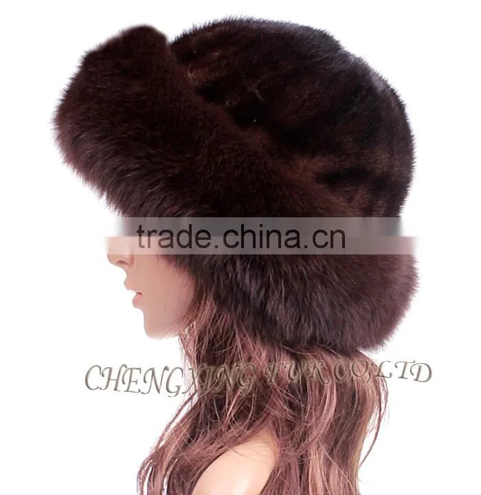 CX-C-156D Hot Selling New Products Fashion Real Mink Fur Hat With Fox Trim