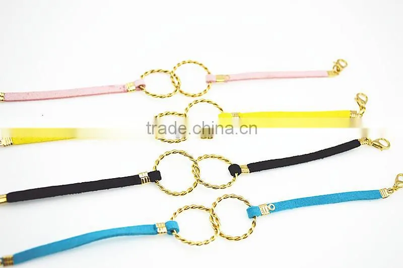 smile face charms suede leather bracelet custom logo charm leather bracelet