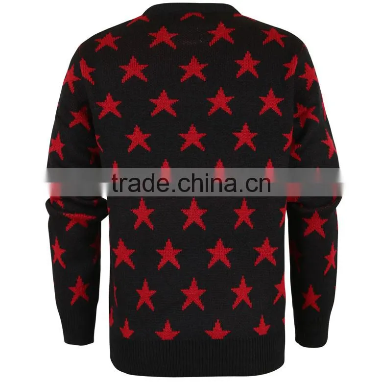 crew neck pullover blend knit star pattern fashion mens winter jacquard sweater