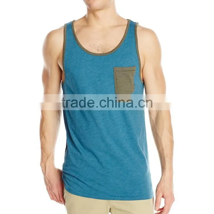 Wholesale 100% Cotton Mens Tank Top With Pocket Bulk Fashion Design Stringer Tank Top Custom