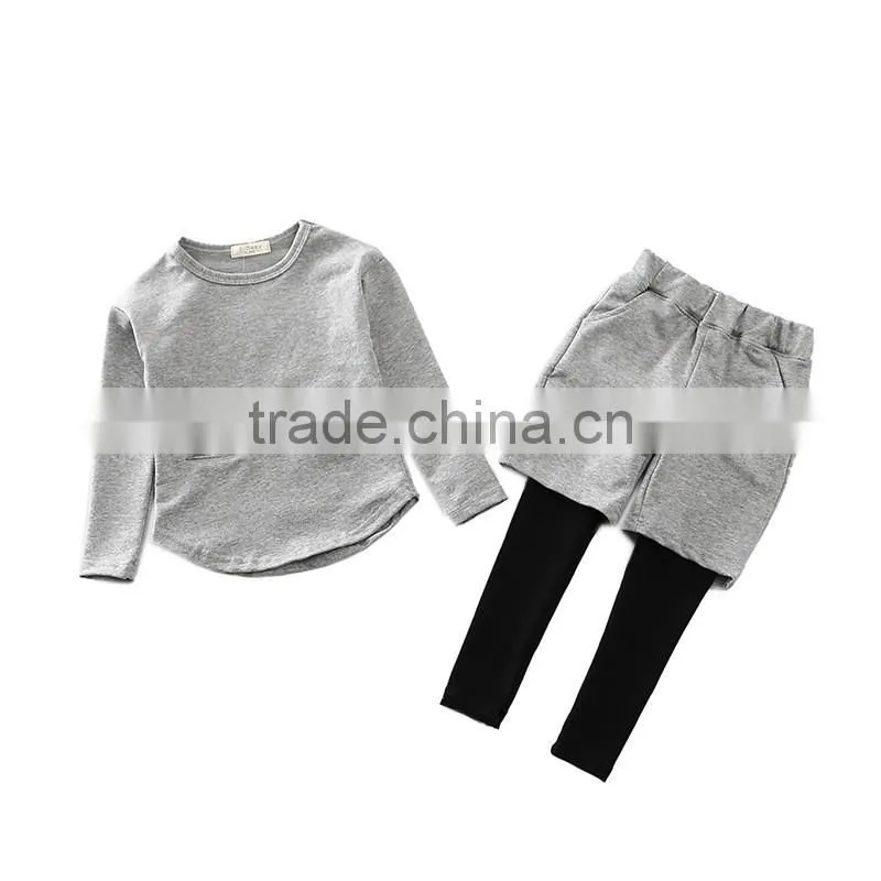 factory-hot selling casual fake two pieces kids outfits/custom latest children baby clothes set