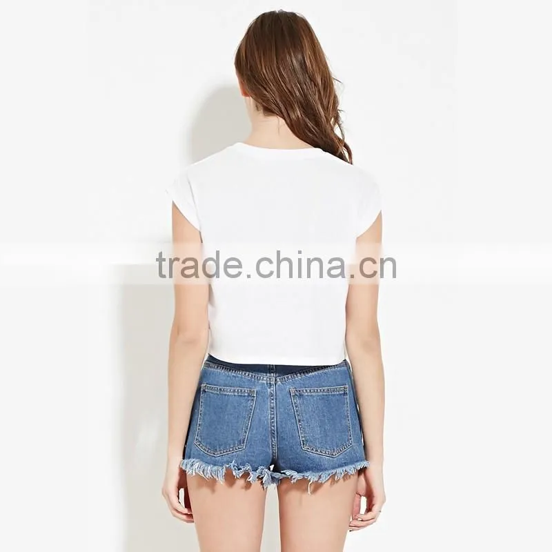 Ladies custom lovely casual discharge print slim fit Cotton/Spandex crop tops