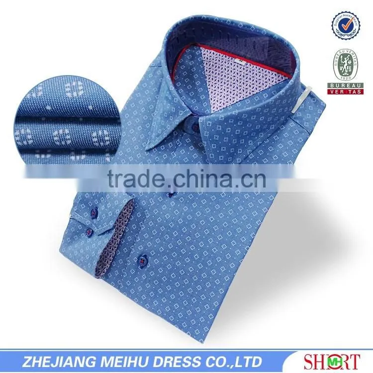 latest cut away collar contrast color dark blue dobby long sleeve shirt