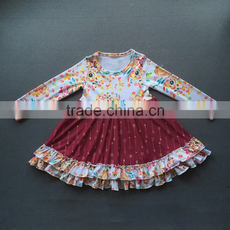 Wholesale Little Girls Frock Design Cotton Dress Long Icing Ruffle Sleeves Fall Clothes For Kids