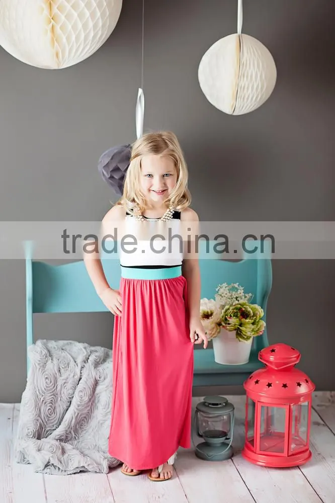 Wholesale China Factory Rose White Black Strip Mommy Me Long Dress