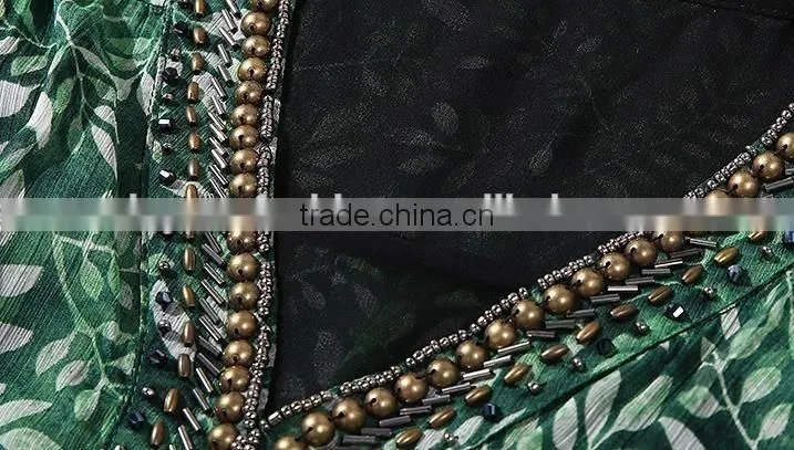 Ladies elegant party dress chiffon leaf bead loose prom dress 2017