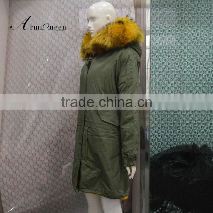 Italy style new desgin long winter warm fur jacket hood coats outwear faux fur lined parka
