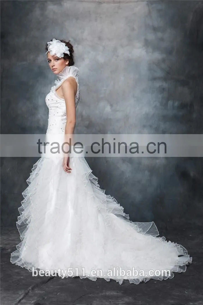 wedding gowns 2017 bridal dress Round neck chiffon Sleeveless elegant prom wedding gowns Mermaid Lace wedding dress AS292