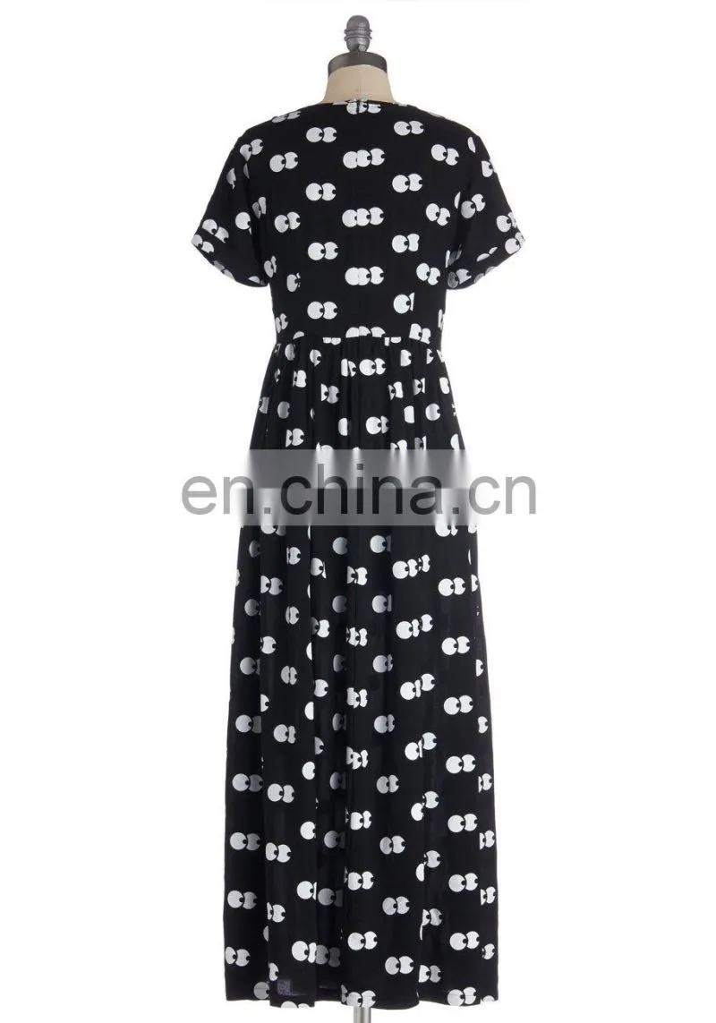 CHEFON Custom Print Long Black Maxi Dress