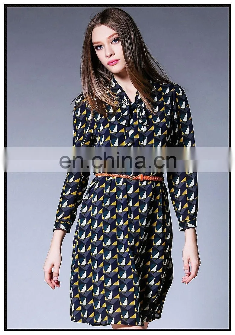 Side vent open chiffon print dress hot sell styles chiffon bow dress