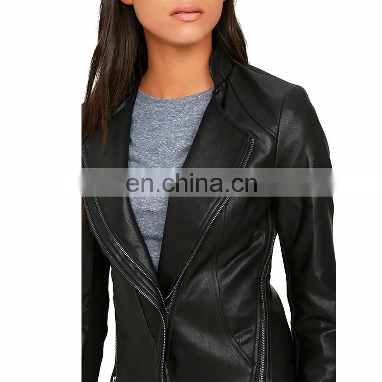 2017 Customed New Style Women Black Jacket Lady Winter Fancy Motorcycle Original Leather Jacket