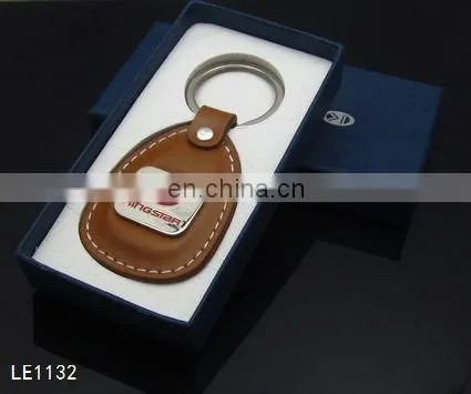 Custom embossed car logo leather key holder metal laser engraving keychain