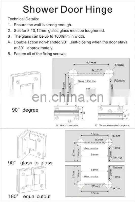 Stainless steel glass to glass 130 degree shower hinge for glass door