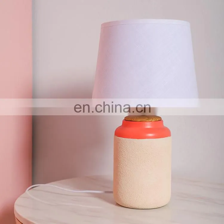 Modern indoor decorative matte salmon pink living room porcelain light for study with white lampshade