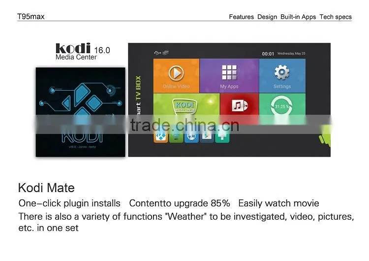 T95MAX 1000M network kodi 16.0 2G ROM 16G RAM miracast android5.1 tv box with wifi antenna