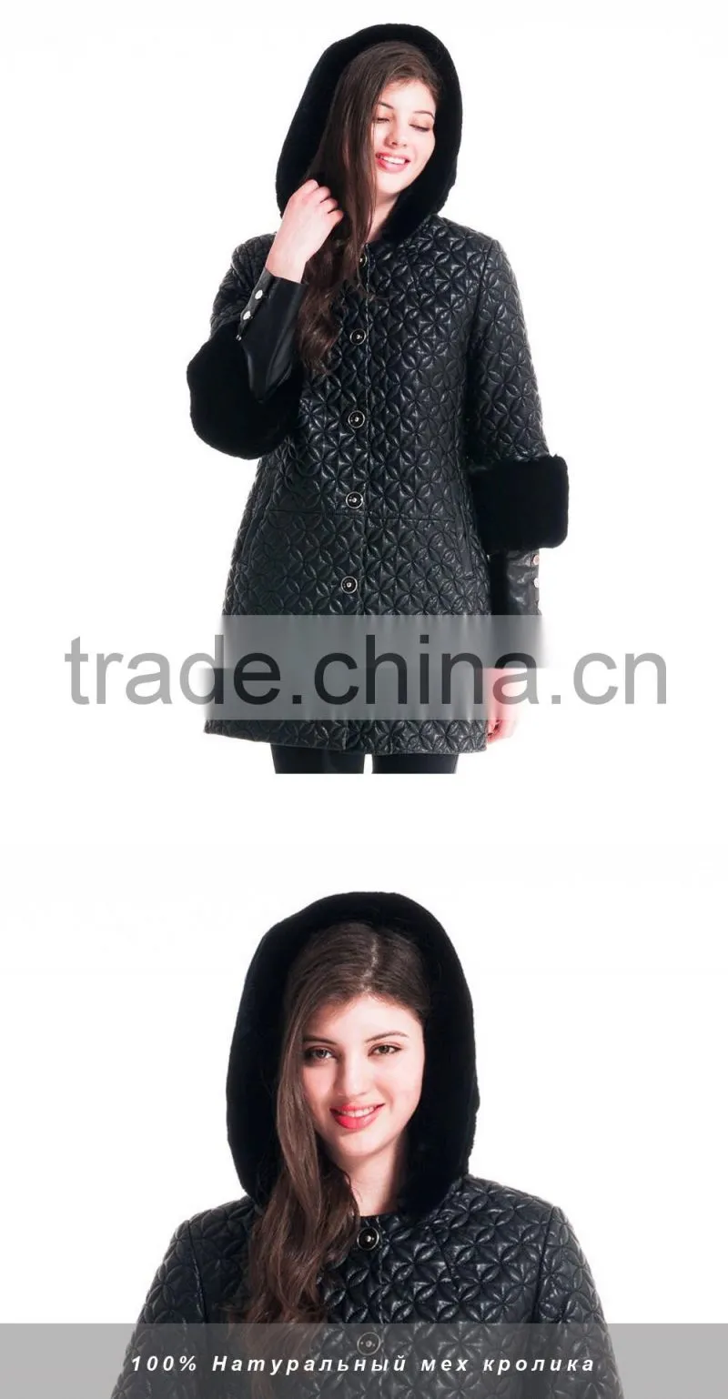 Winter Women Medium Length Embroidered Coat With Detachable Beaver Rabbit Skin Hat Overcoat