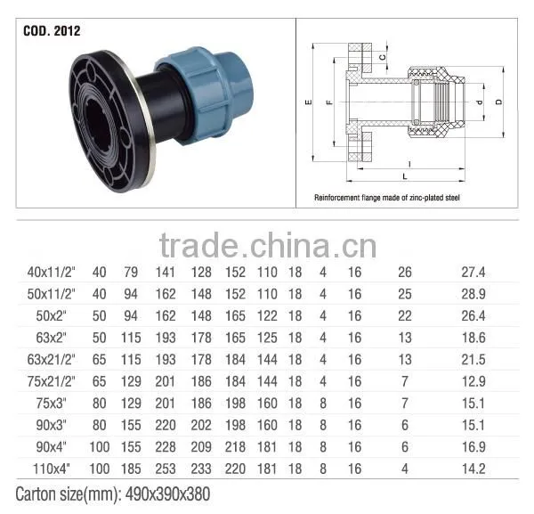 2014 FLANGED ADAPTOR HDPE COMPRESSION FITTINGS