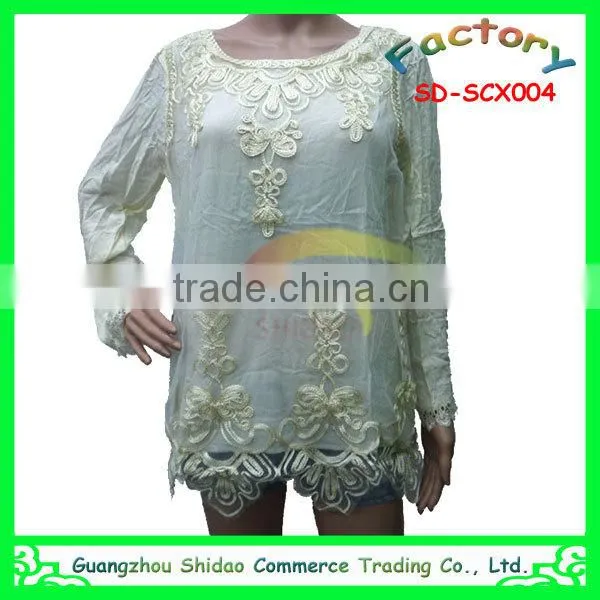 Custom design newest top quality blouse sleeveless crocheted fashion lace blouse