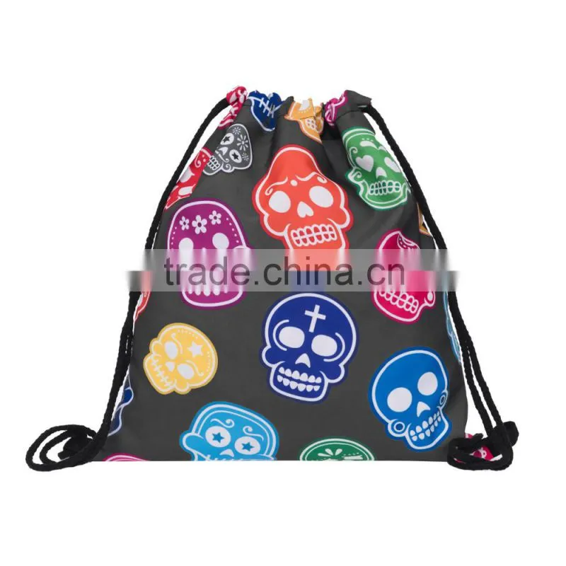 3D printing backpack drawstring bag skull collection printing Backpacks full print with travel bags