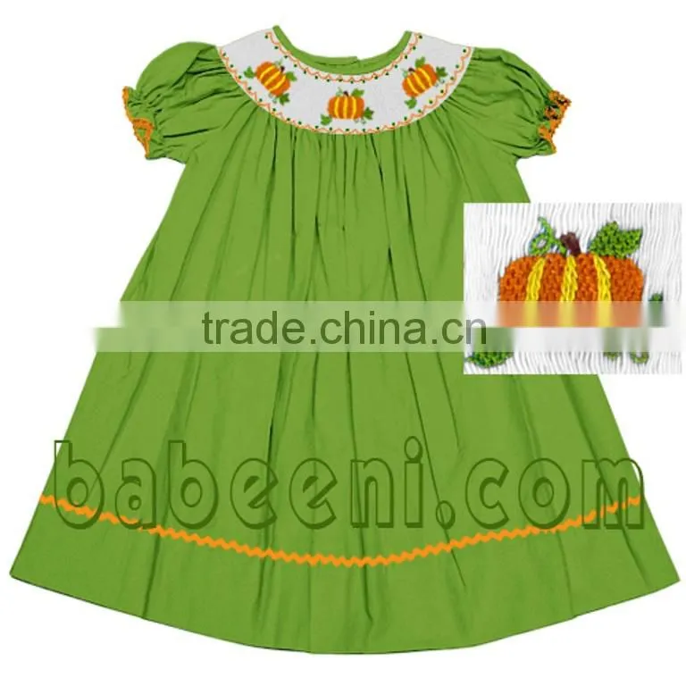 Thanksgiving girl bishop dress with Turkey smocked pattern
