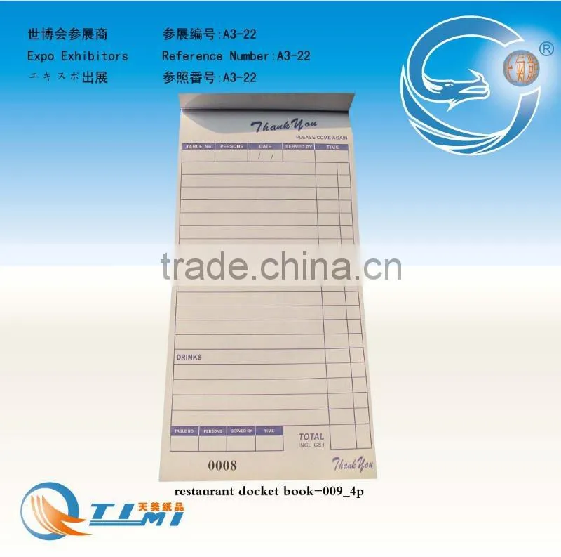 restaurant docket book(large table order book),take away docket book,