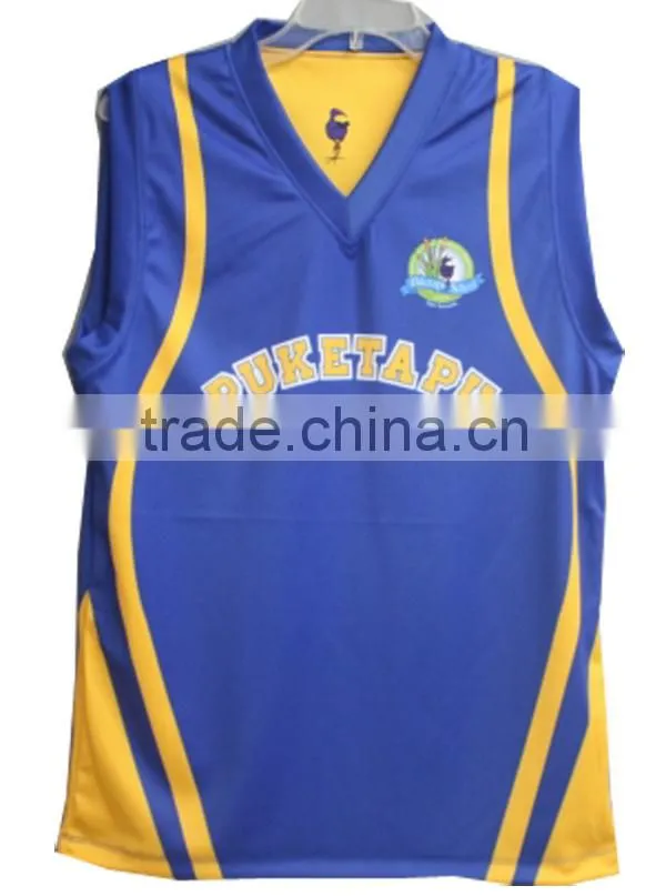 Reversible yellow and blue basketball jersey with custom logo