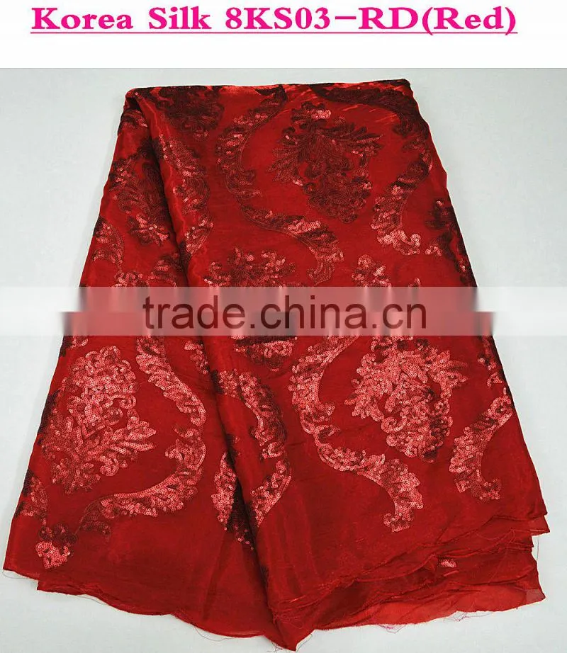 High quality lemon green korean sequins lace fabric